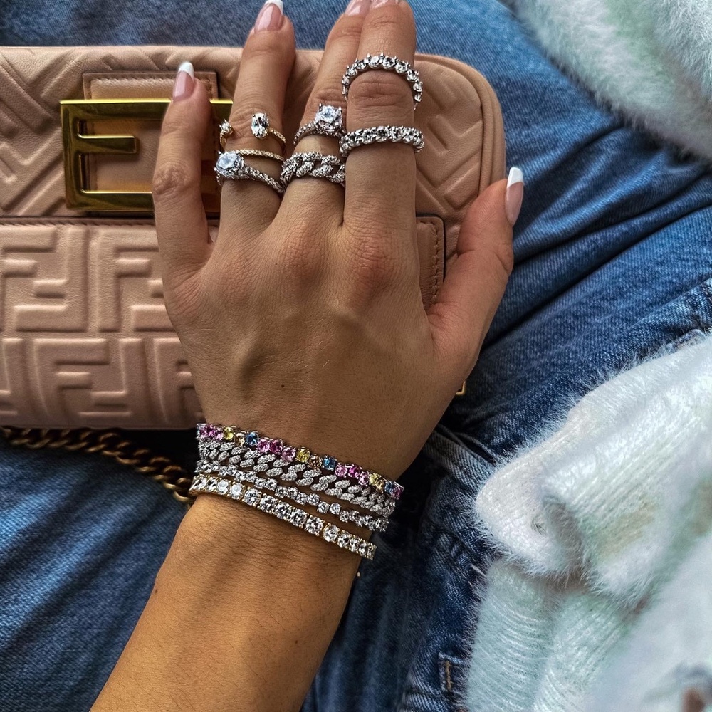 Double Pavé Ring in White, Rose & Yellow Gold